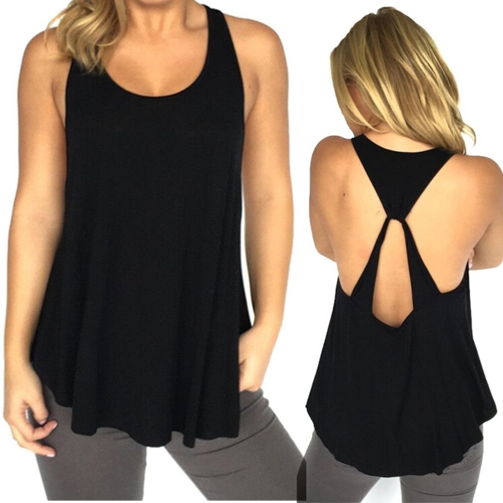 Black Strappy Open Back Tank Top